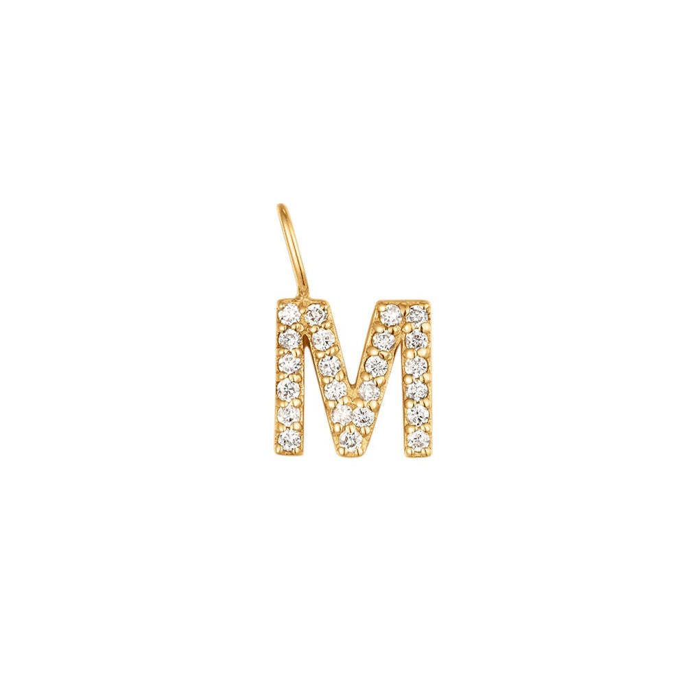 The Diamond Initial Charm, will add a touch of sparkle to your look. Each design is dainty, modern and playful. You’ll have so much fun personalizing, styling, stacking and showing off each piece.Material: 14K Solid GoldLetter Dimension: 6.1mm*6.1mmRing Diameter: 4mm*2.6mmStone Type: DiamondTotal Carat Weight: 0.115ct M | Diamond Initial Charm