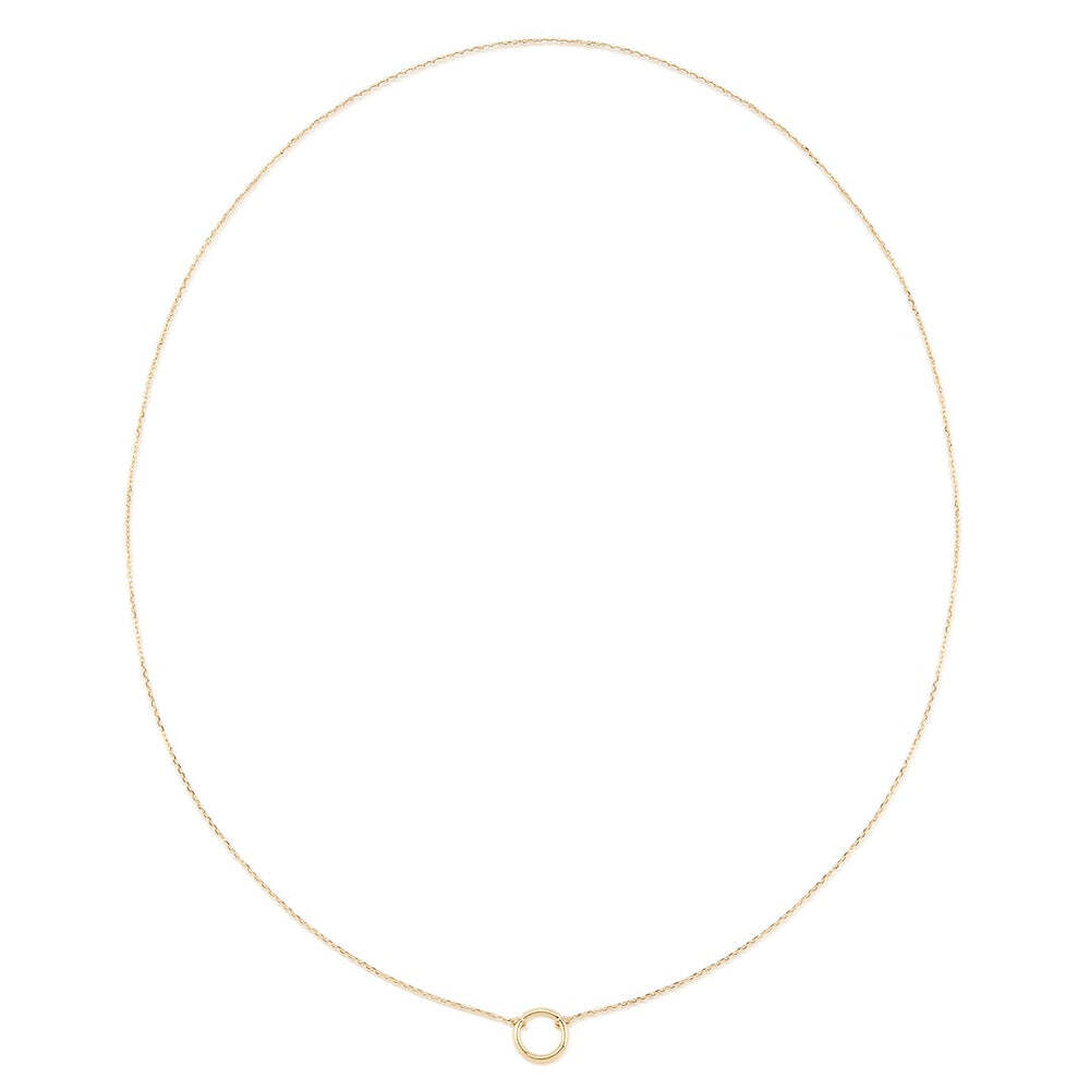 Our Endless Charm Connector Cable Chain is the perfect versatile addition to your accessories collection. Take DIY to the next level with this design - connect your favorite charms and stack and style your necklaces for a fabulous look. You can remove the charm connector and use on other jewelry pieces or wear as a seamless huggie hoop earring. Want to add a 2nd or 3rd Charm Connector? Shop our SELMA | 8.5 mm Endless Hoop Earring and Charm Connector to add to your neck stack and ear party.Material: 14K Solid GoldSize Specification:Chain Type: Cable Chain 0.7mm thicknessChain Length: 17inchesRing Size: 8.5mm PENELOPE | Endless Charm Connector Cable Chain