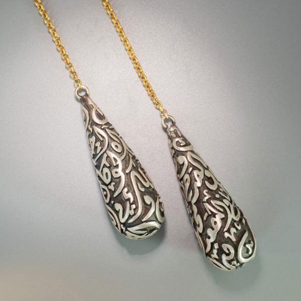 “River of Sorrows” Lariat Necklace Sterling Silver on Gold Chain