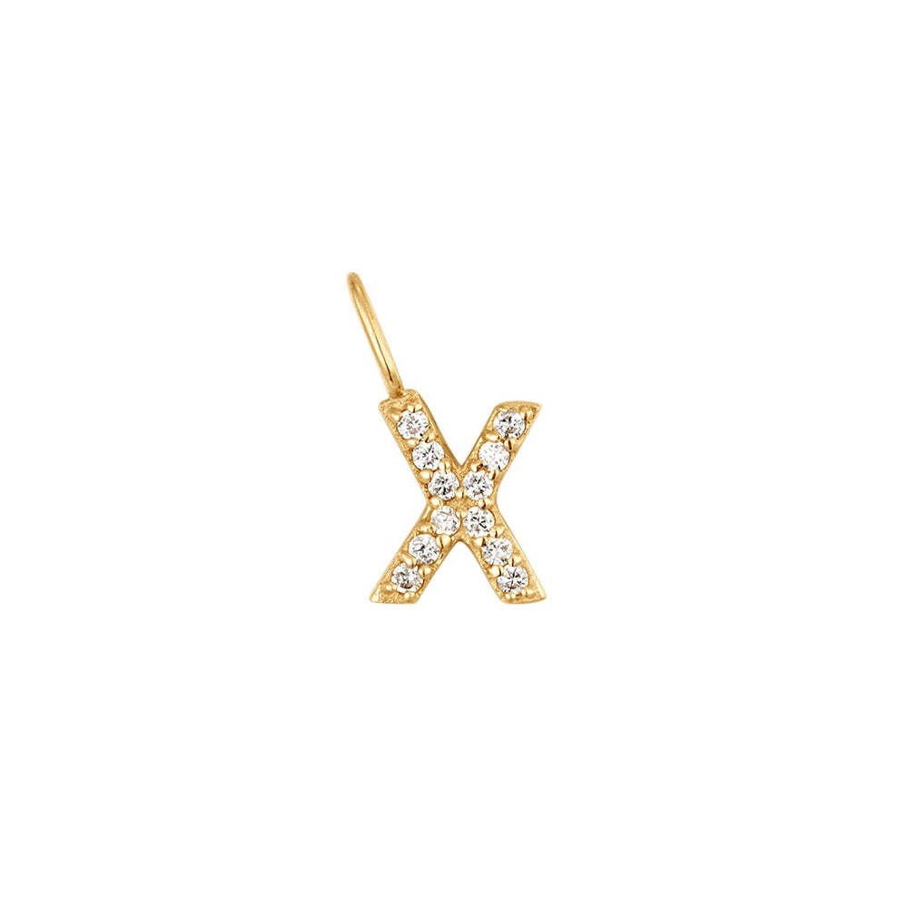 The Diamond Initial Charm, will add a touch of sparkle to your look. Each design is dainty, modern and playful. You’ll have so much fun personalizing, styling, stacking and showing off each piece.Material: 14K Solid GoldLetter Dimension: 6.2mm*5mmRing Diameter: 4mm*2.6mmStone Type: DiamondTotal Carat Weight: 0.06ct X | Diamond Initial Charm