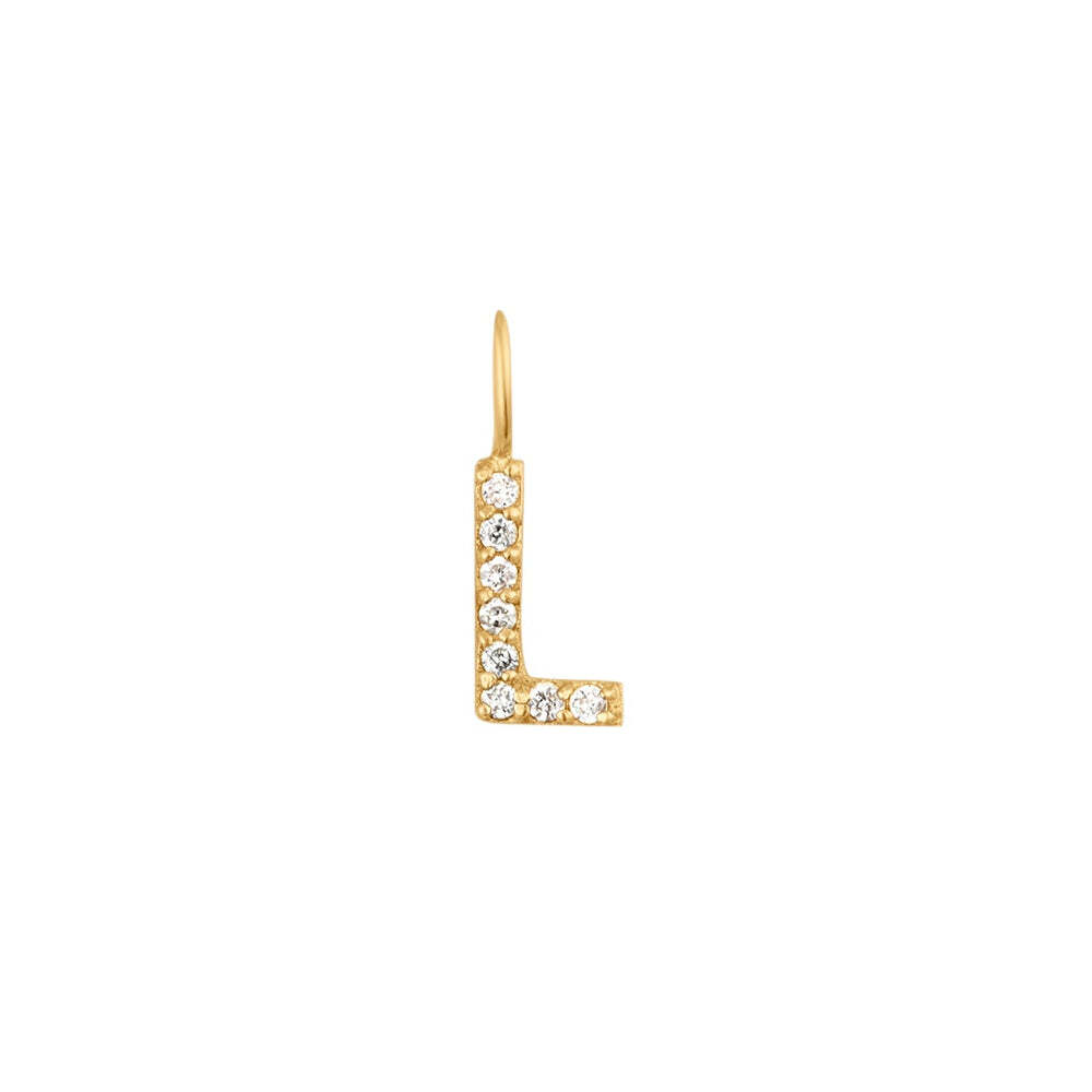 The Diamond Initial Charm, will add a touch of sparkle to your look. Each design is dainty, modern and playful. You’ll have so much fun personalizing, styling, stacking and showing off each piece.Material: 14K Solid GoldLetter Dimension: 6.2mm*3.5mmRing Diameter: 4mm*2.6mmStone Type: DiamondTotal Carat Weight: 0.04ct L | Diamond Initial Charm