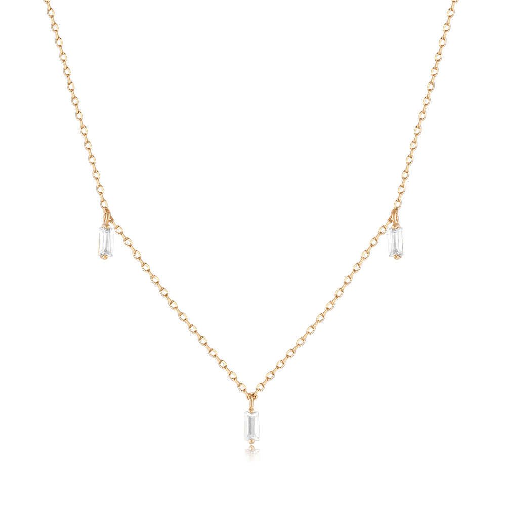 MARINA | Floating Triple Baguette White Sapphire Necklace