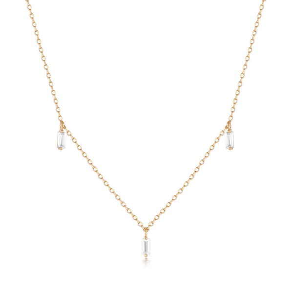 Closeup photo of MARINA | Floating Triple Baguette White Sapphire Necklace