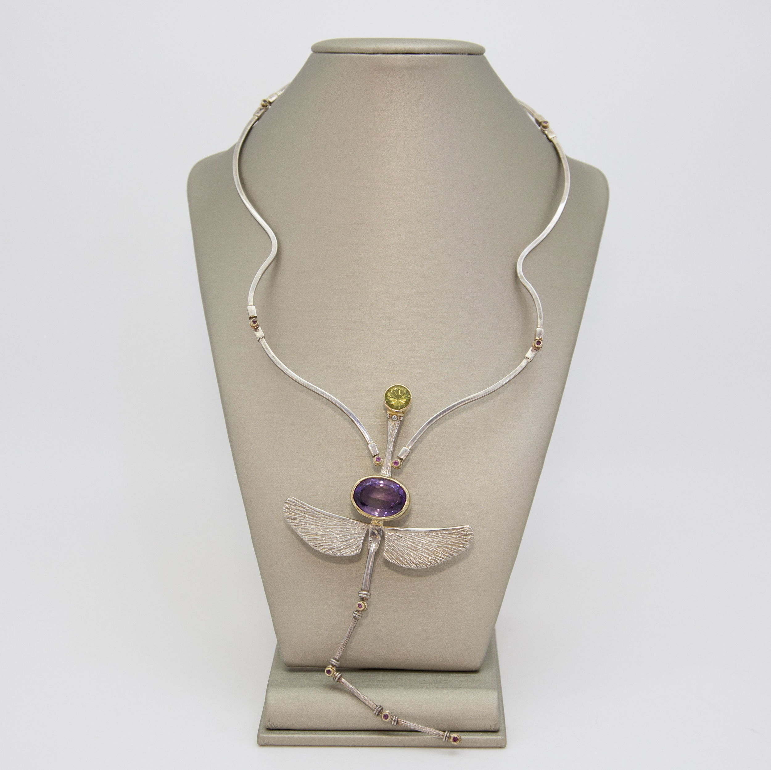 “I Was Flying in My Dreams” Amethyst, Topaz, Tourmaline SS Necklace