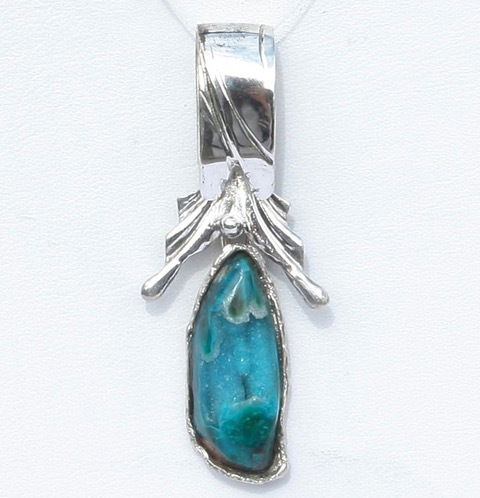 Chrysocolla Druzy Handmade SS Pendant