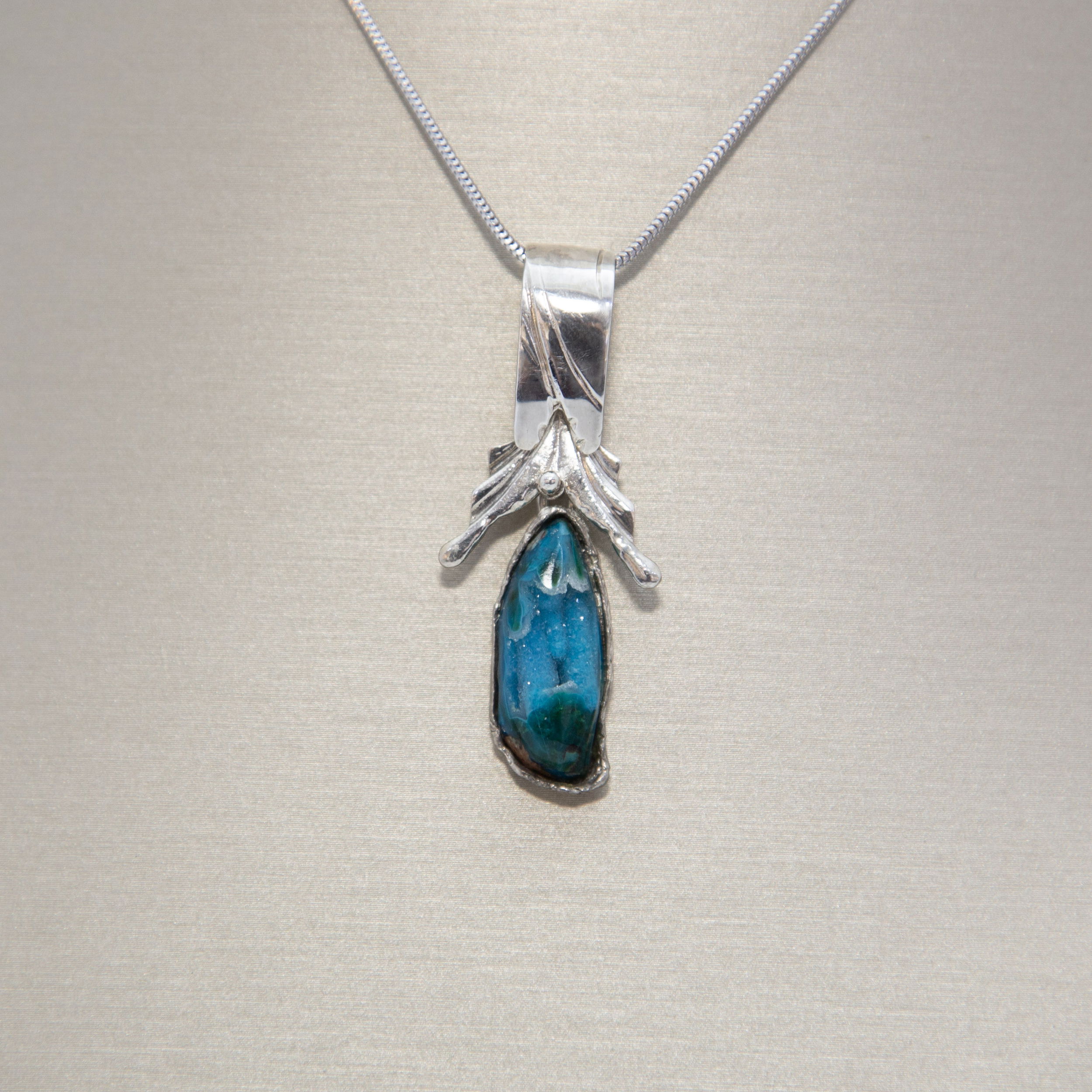 Chrysocolla Druzy Handmade Sterling Silver Pendant