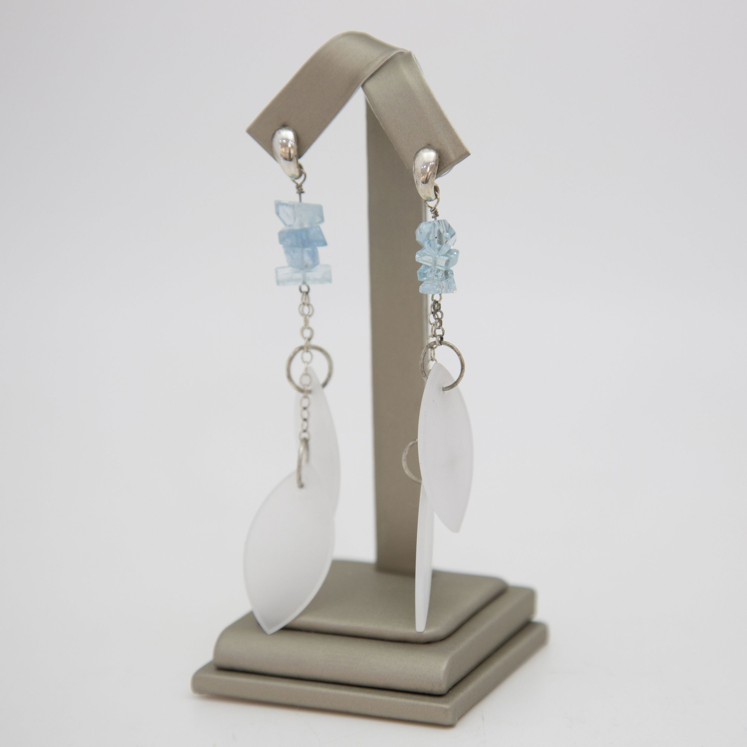 Quartz Petals with Aquamarine Sterling Silver Post Earrings