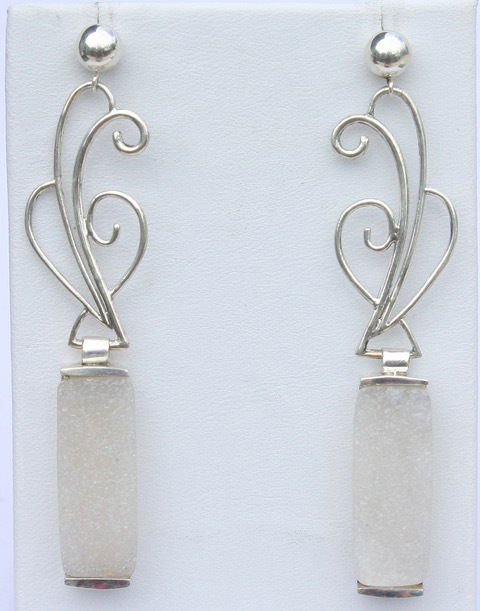 Rectangular White Druzy Handmade SS Earrings