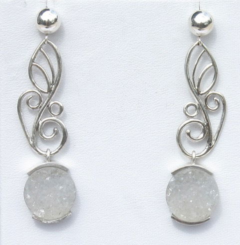 Round White Druzy Handmade SS Earrings