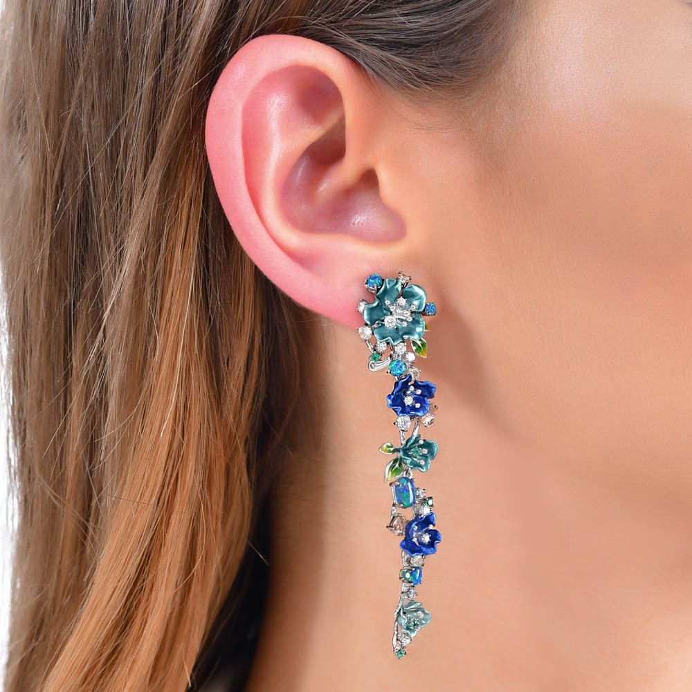 Blue and Green with CZ SS Dangle Post Earrings