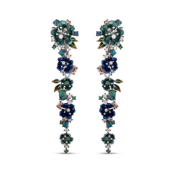 Closeup photo of Blue and Green with CZ SS Dangle Post Earrings