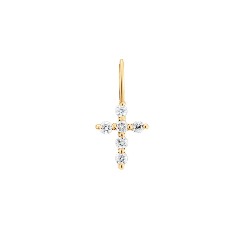 Classic and beautiful, our diamond cross charm makes the perfect gift to yourself or a loved one. Featuring six natural diamonds in a dainty design, wear this as a graceful memento on your favorite chain.Material: 14K Solid GoldLength:11mmDrop Size:5.5*7mmThickness:0.8mmStone Type: DiamondStone Weight: 0.048caratsSold individually GRACE | Diamond Cross Charm