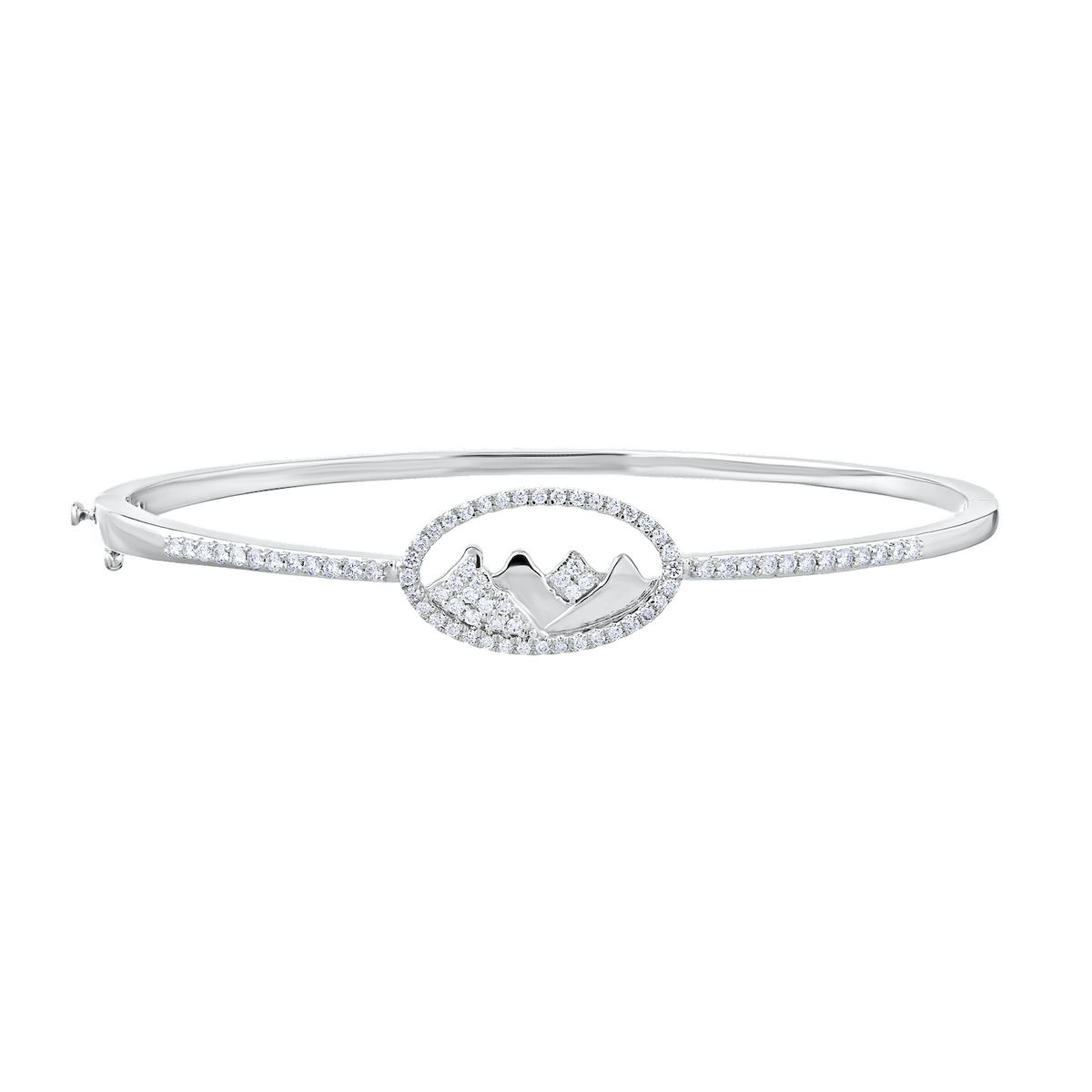 A white gold bangle with a pave diamond mountain range