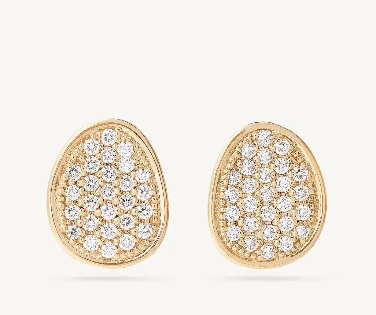 18K Yellow Gold Petal Diamond Pavé Stud Earrings