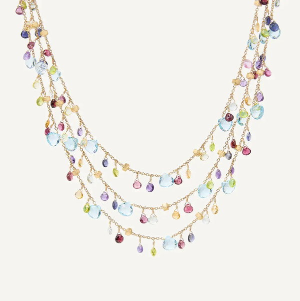 Closeup photo of 18K Yellow Gold 3-Strand Gemstone Necklace, Topaz Accents