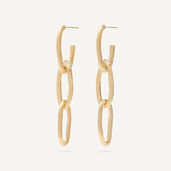 Closeup photo of 18K Yellow Gold Triple Link Drop Earrings