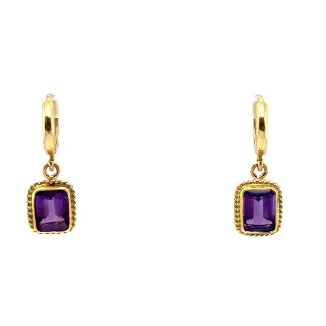 14k Yellow Gold 3ct Amethyst Earrings