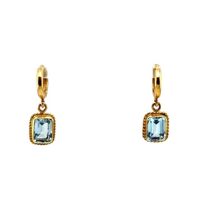 14k Yellow Gold 4.8ct Blue Topaz Earrings