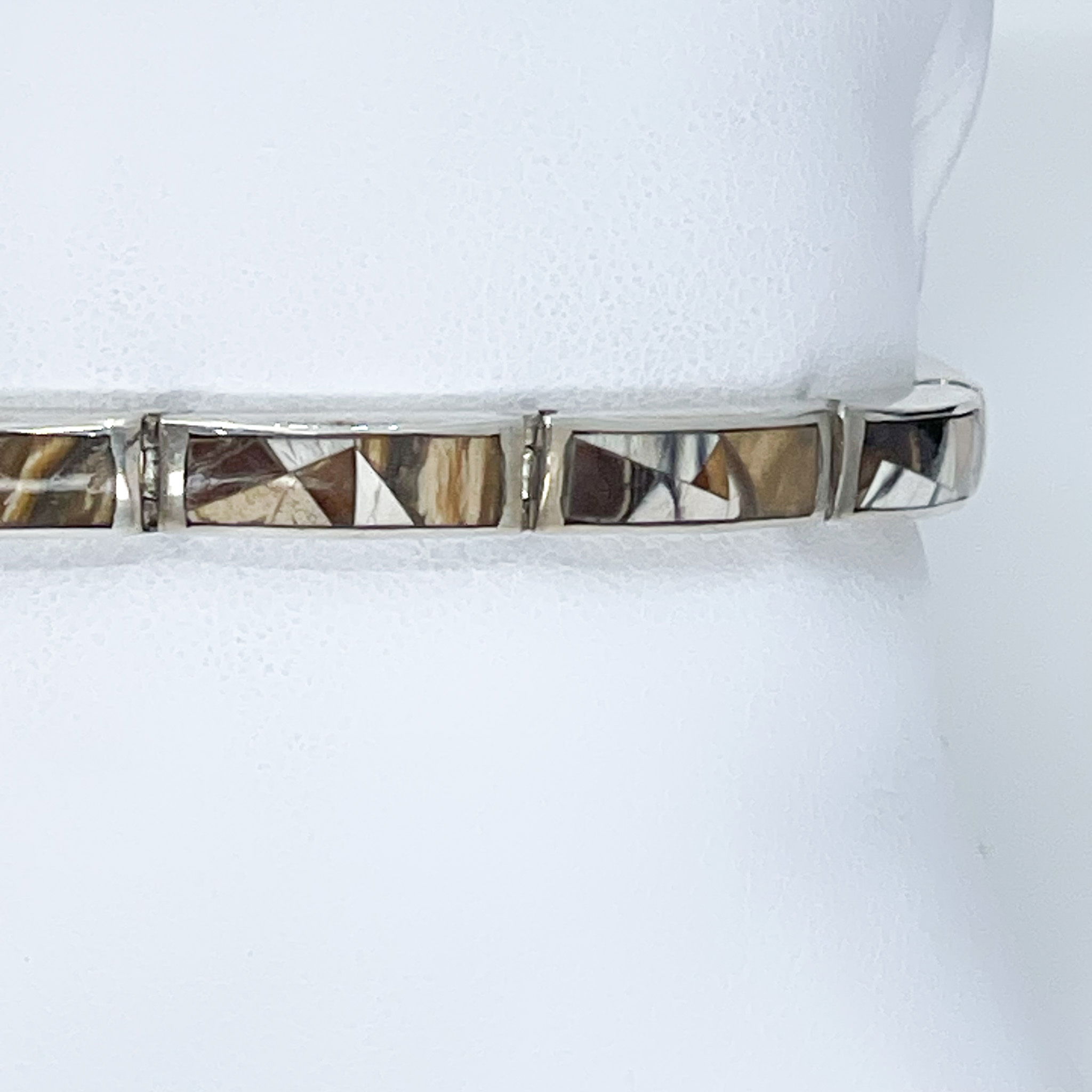 Sterling Silver Gl Link Bracelet with Woolly Mammoth Teeth Inlay