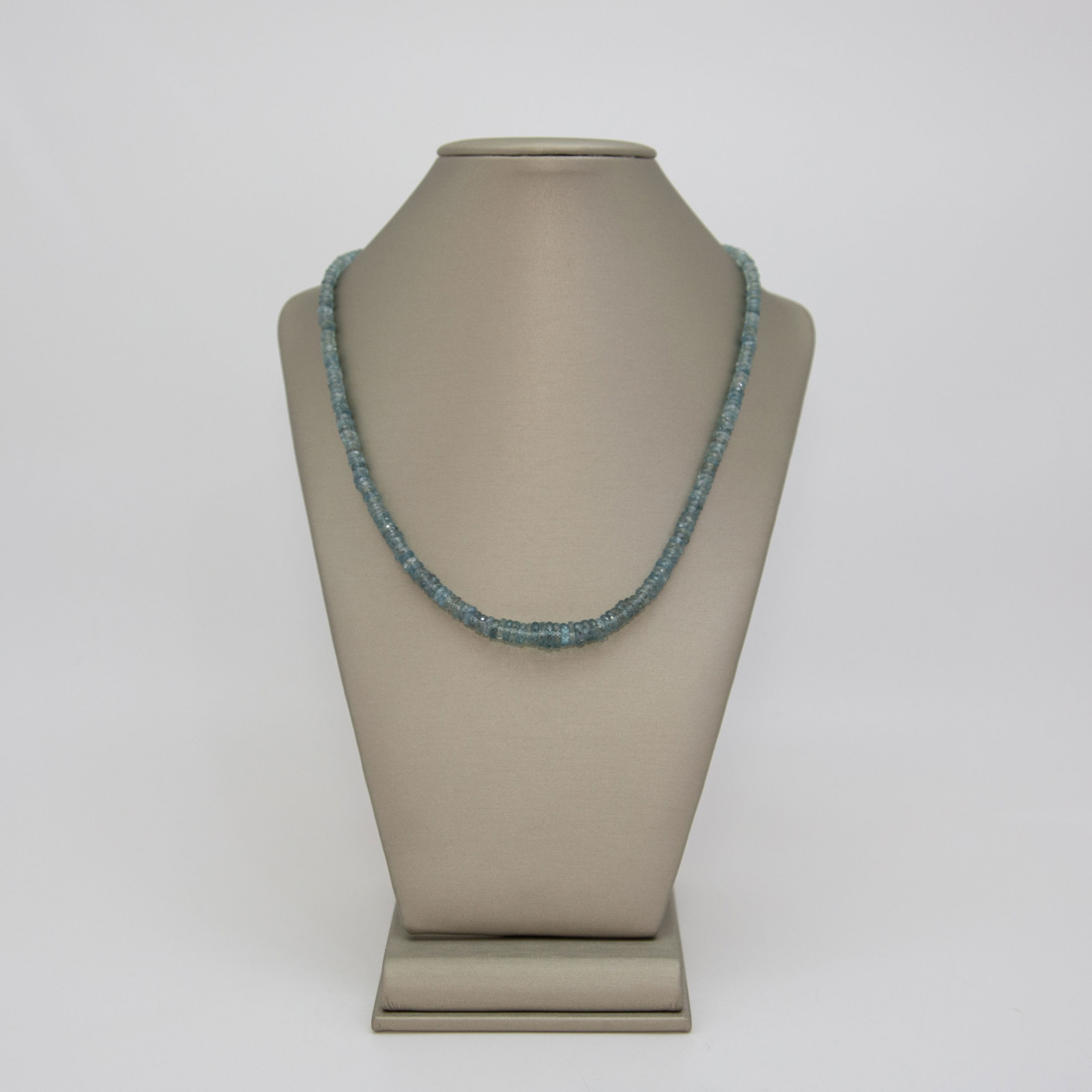 Blue Zircon Graduated Bead Sterling Silver Necklace