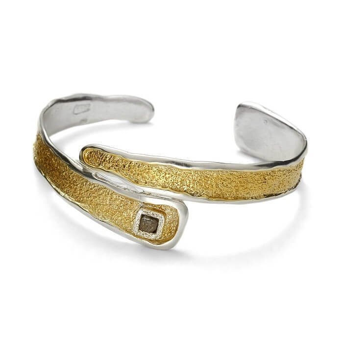 Raw Diamond Overpass Gold and Sterling Silver Cuff Bracelet