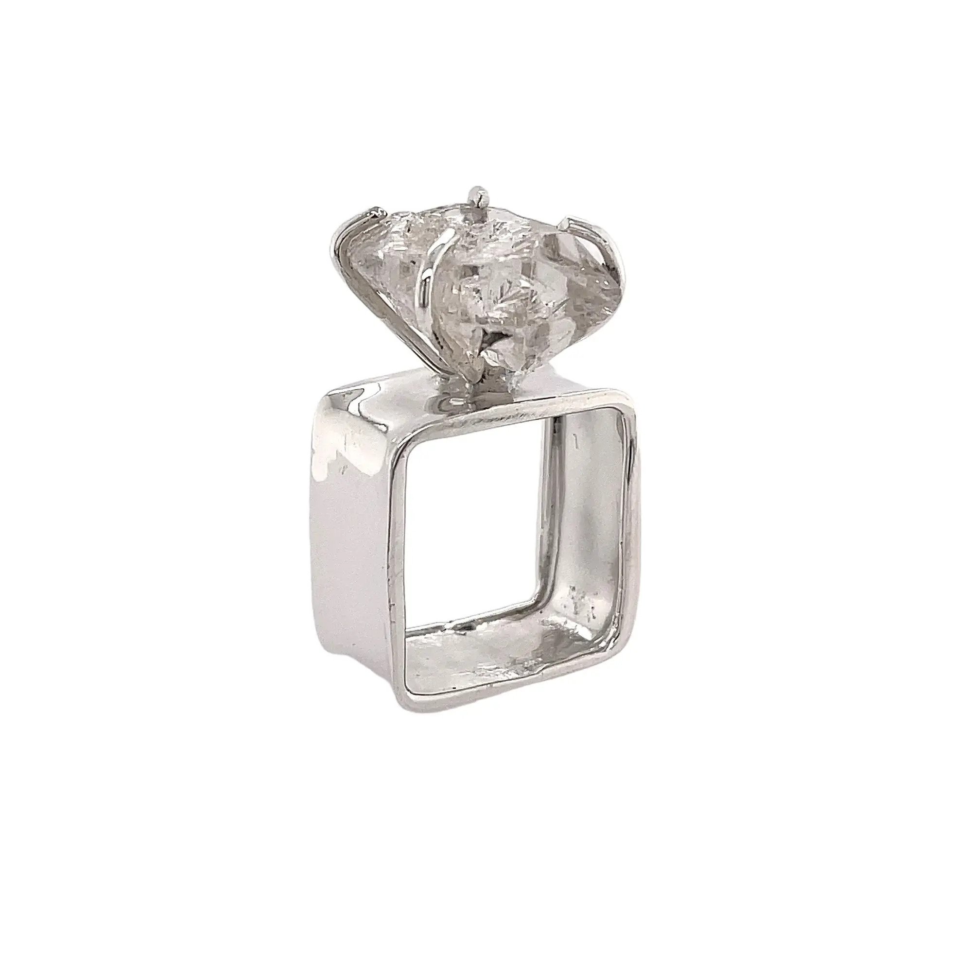 Silver Square Ring with Natural Herkimer Diamond Crystal