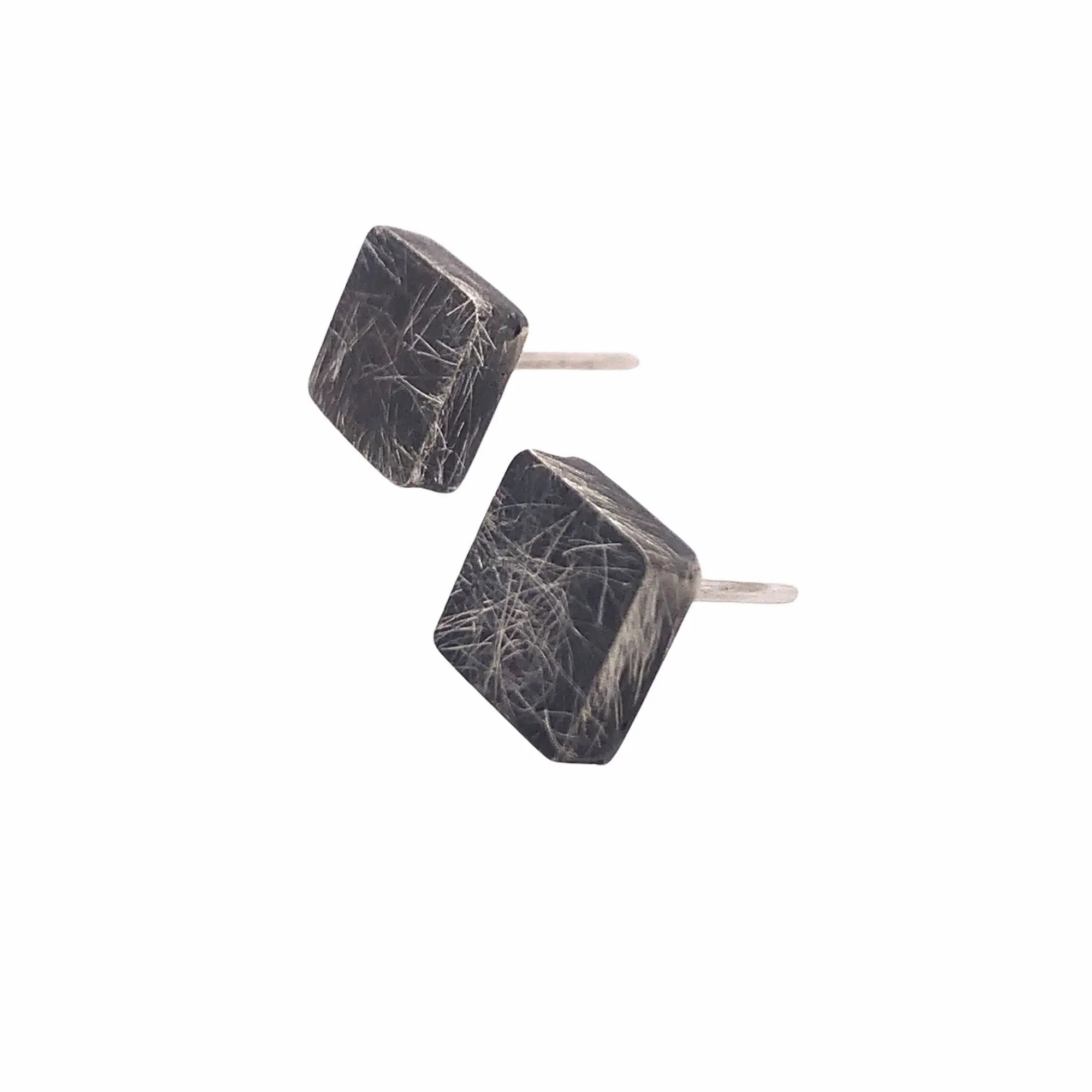 Small Square Silver Studs Oxidized