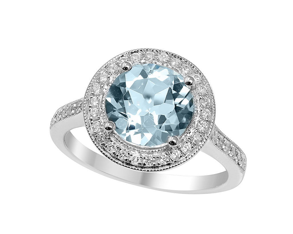 Aquamarine Round Halo Ring