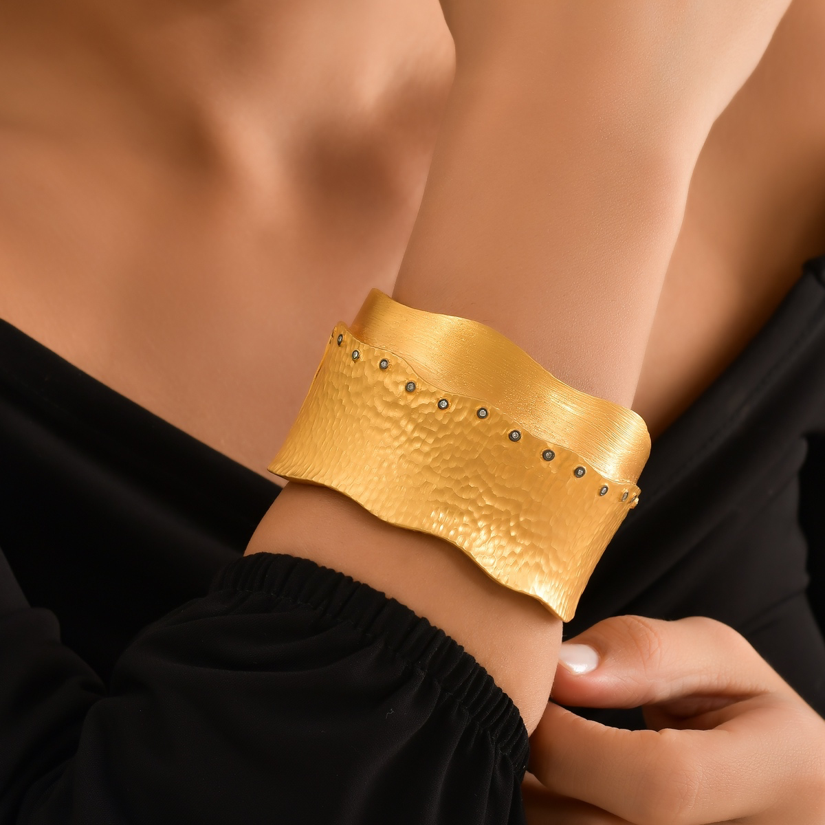 DI .25 Two Texture Gold and SS Cuff with Hinge Bracelet