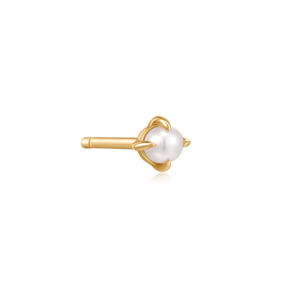 Closeup photo of EVANGELINE | Single White Pearl Stud Earring