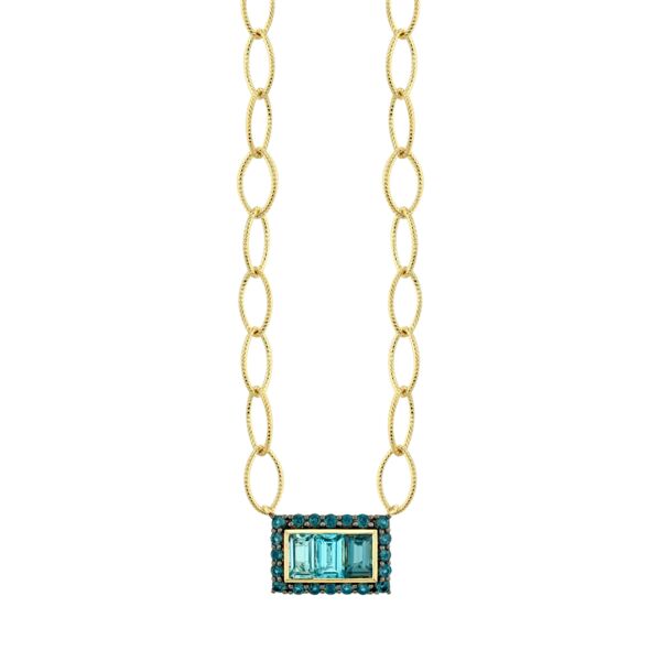 Shot of OMBRE BLUE TOPAZ BAGUETTE PENDANT WITH LONDON BLUE TOPAZ HALO