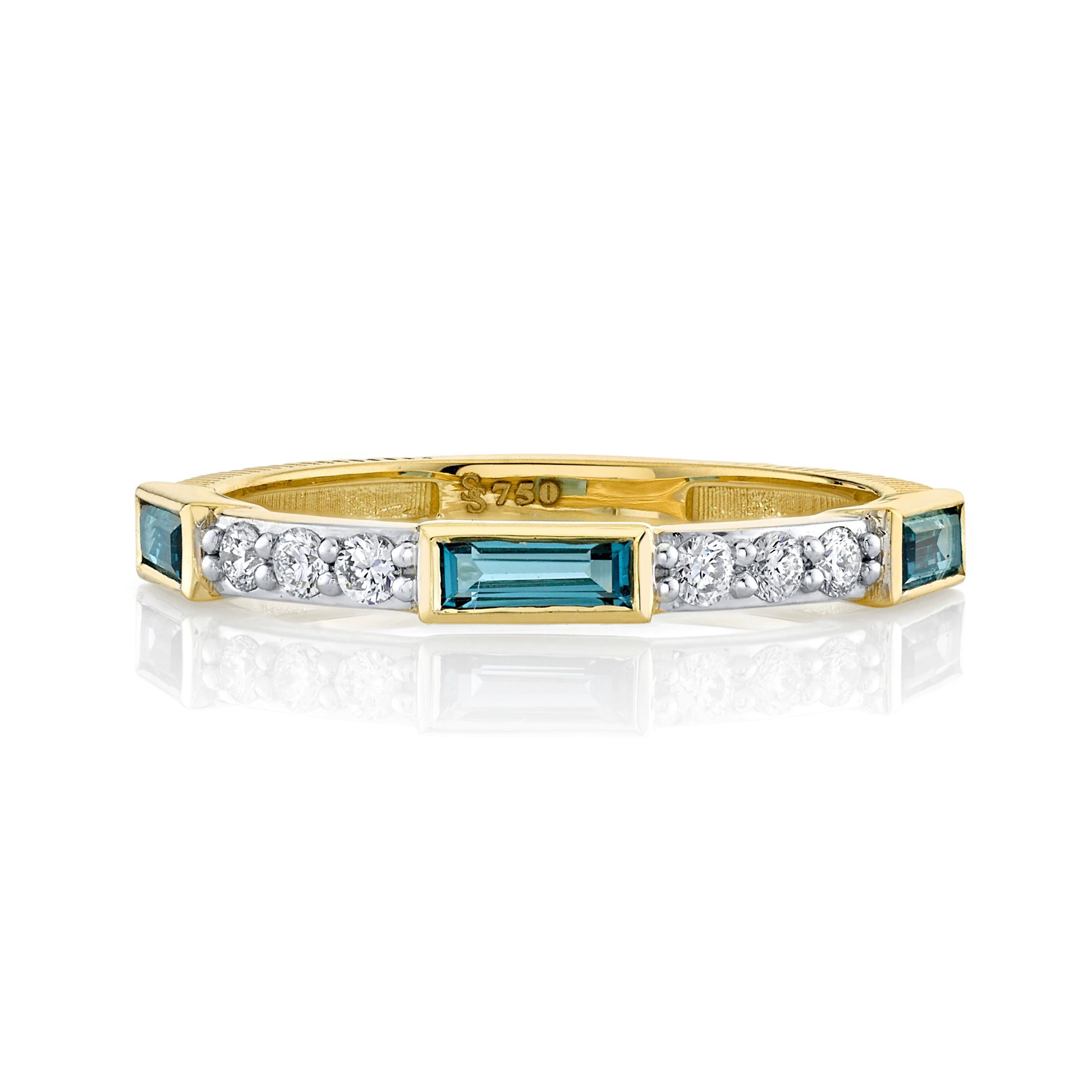 LONDON BLUE TOPAZ BAGUETTE BAND WITH DIAMOND