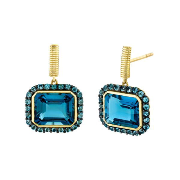 Shot of LONDON BLUE TOPAZ DROP EARRING WITH BLUE DIAMOND HALO