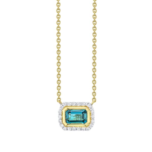 Shot of EMERALD CUT LONDON BLUE TOPAZ PENDANT WITH WHITE DIAMOND