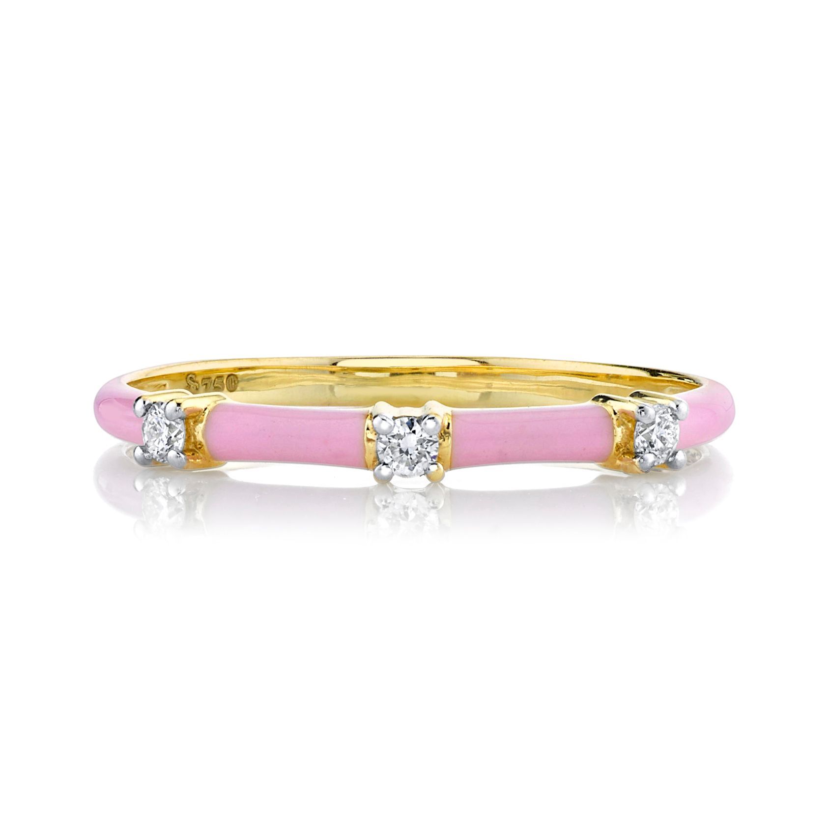3 Round G SI Diamonds 0.06TCW PINK ENAMEL BAND WITH WHITE DIAMOND