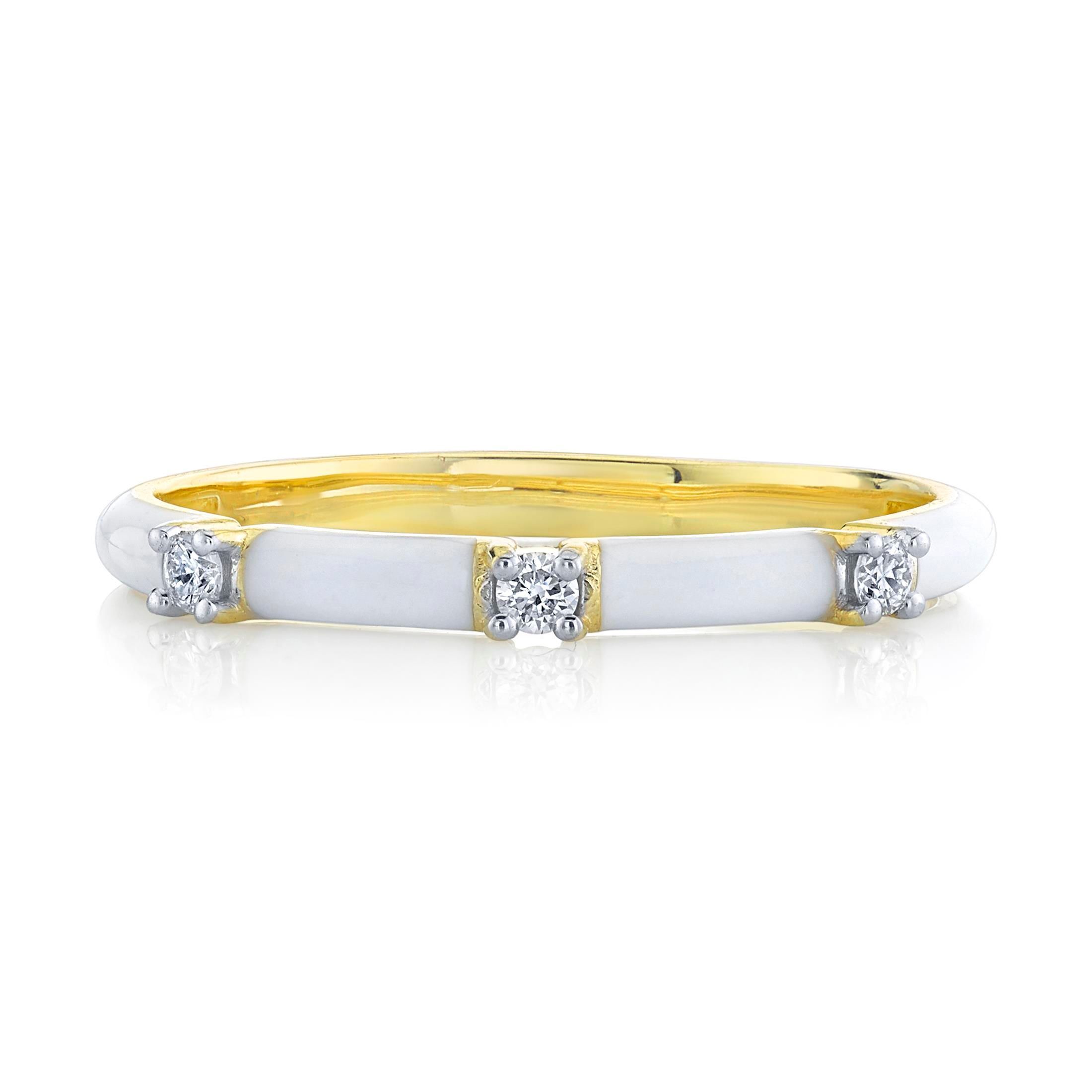 3 Round G SI Diamonds 0.06TCW WHITE ENAMEL BAND WITH WHITE DIAMOND