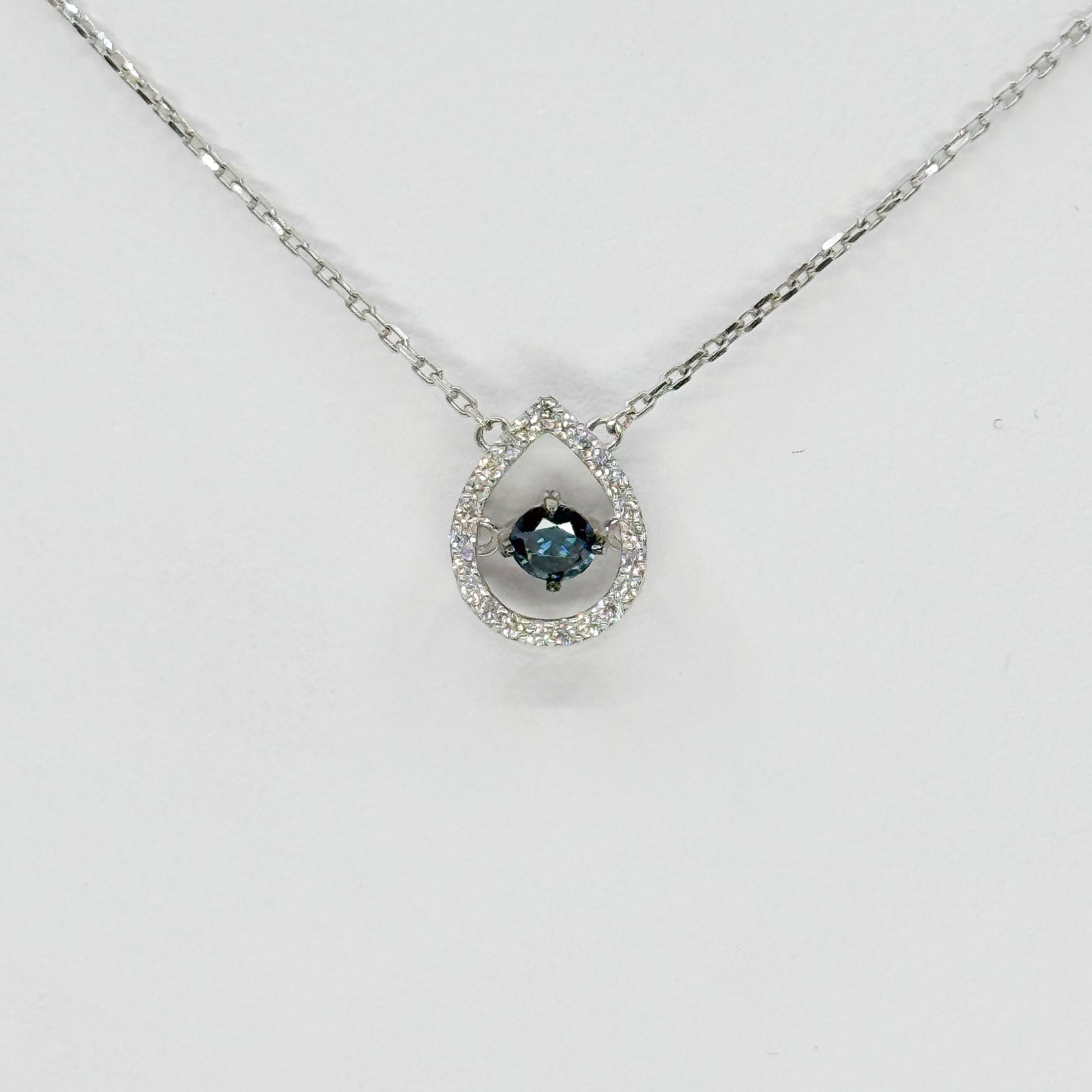 18kw .15ct Blue Diamond Salsa Collection Pear Shape Pendant with .14ct White Diamond
