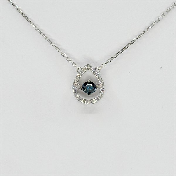 Closeup photo of 18kw .15ct Blue Diamond Salsa Collection Pear Shape Pendant with .14ct White Diamond