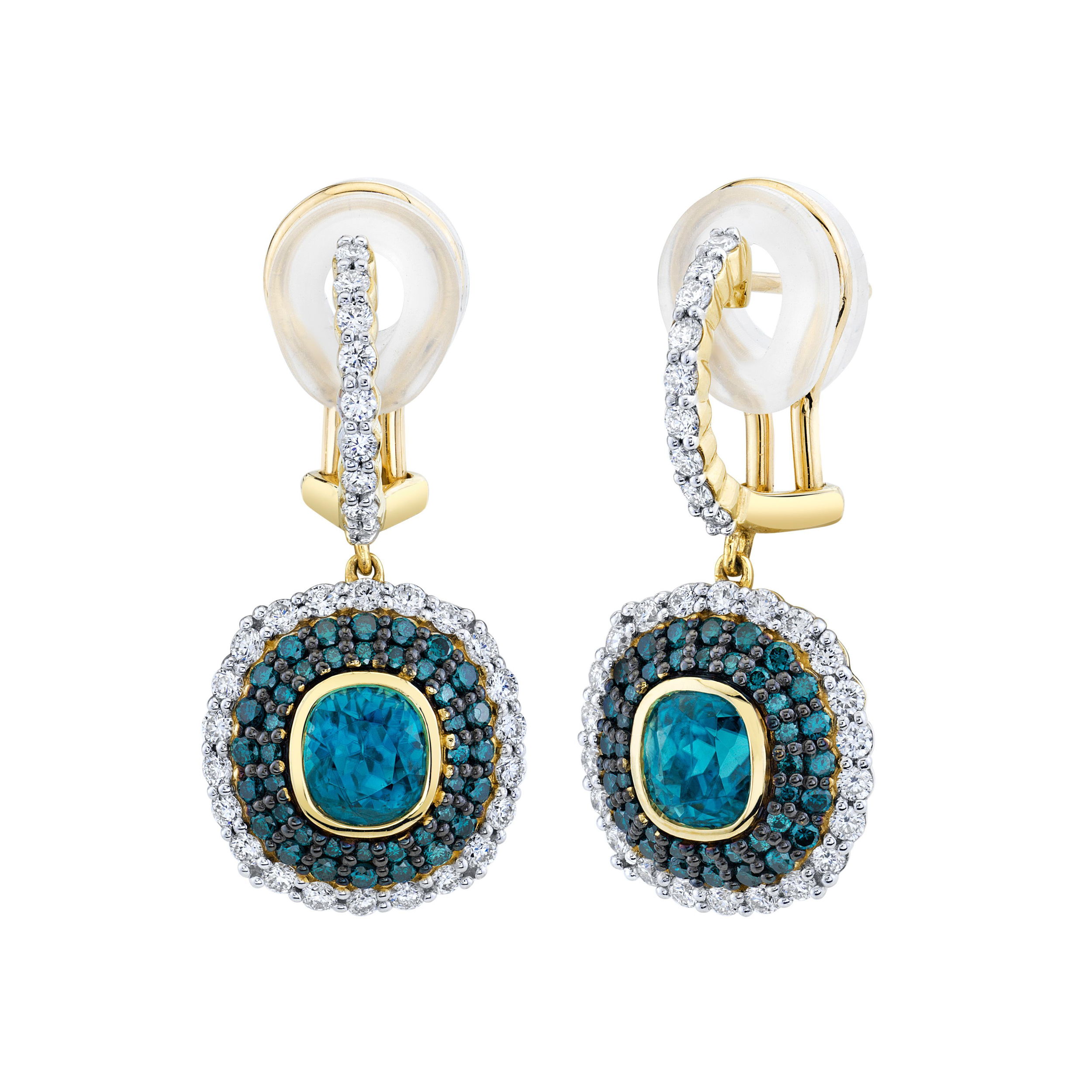 STREET BLUE ZIRCON EARRINGS WITH BLUE DIAMOND AND WHITE DIAMOND