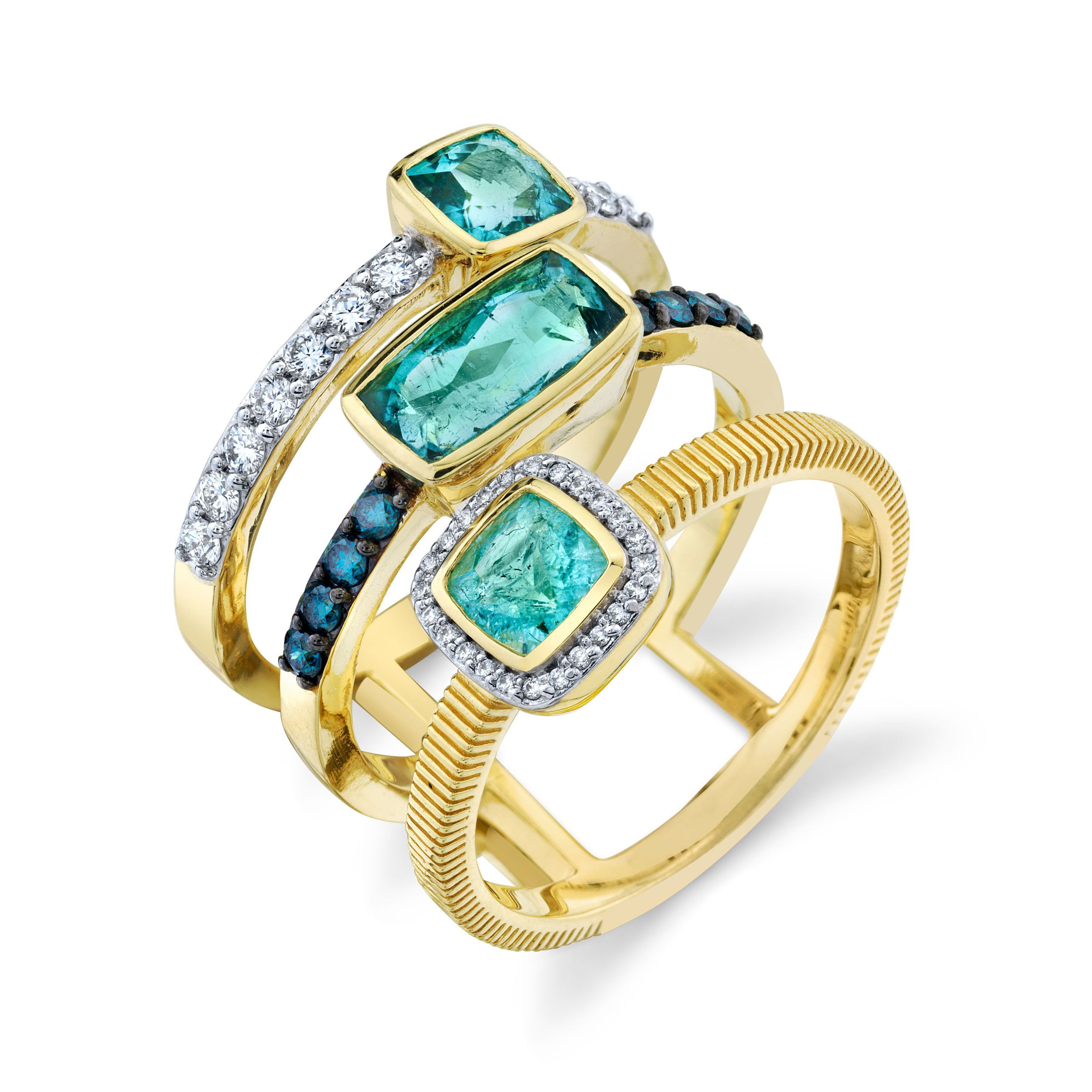 STREET TRIPLE ROW PARAIBA TOURMALINE BAND WITH BLUE AND WHITE DIAMOND