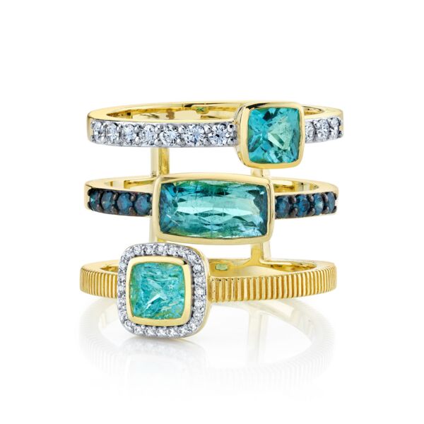 Shot of STREET TRIPLE ROW PARAIBA TOURMALINE BAND WITH BLUE AND WHITE DIAMOND