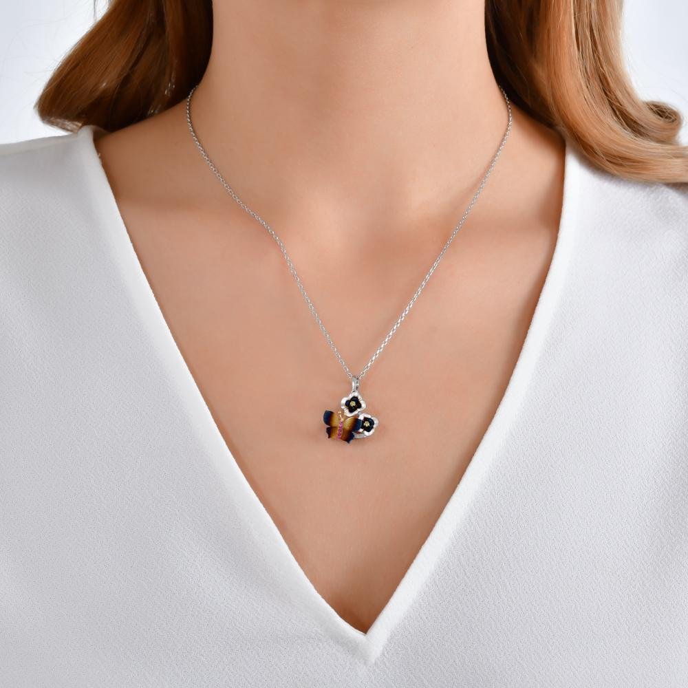 Butterfly, Flower and CZ SS Pendant on Chain