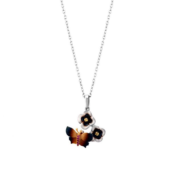 Closeup photo of Butterfly, Flower and CZ SS Pendant on Chain