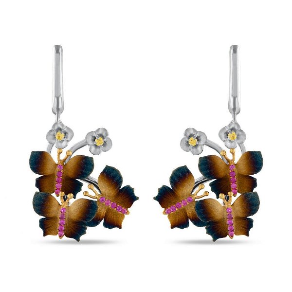 Closeup photo of Triple Butterfly and Flower Cz SS Earrings
