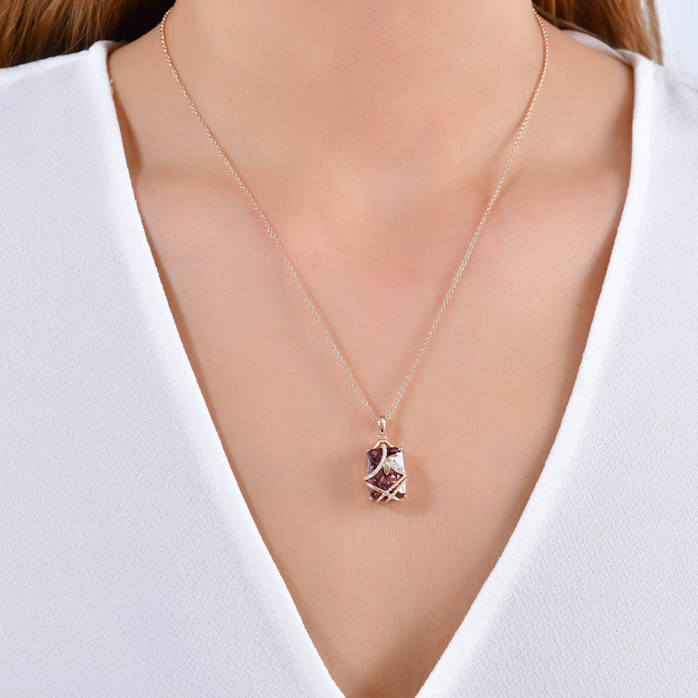 Morganite CZ Cross and Leaf Rose Gold Vermeil Pendant on Chain