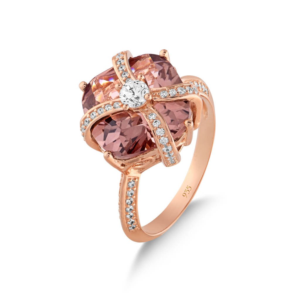 Morganite CZ Square Gift Rose Gold Vermeil Ring