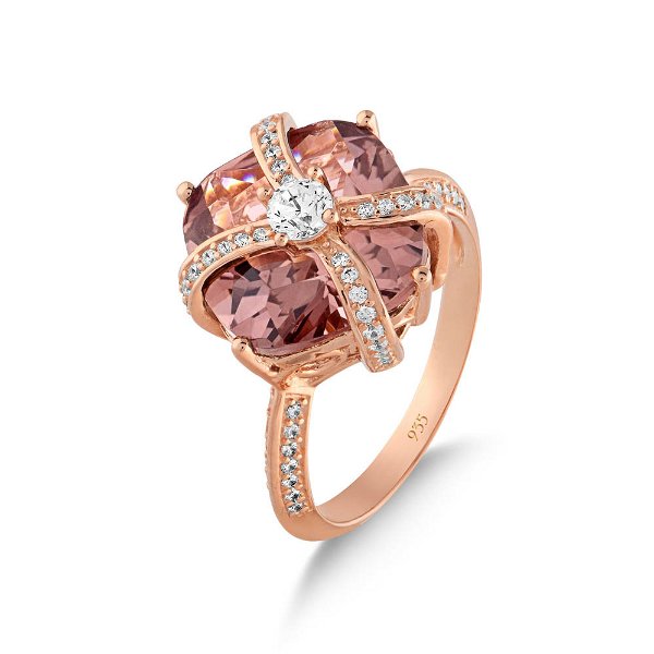 Closeup photo of Morganite CZ Square Gift Rose Gold Vermeil Ring