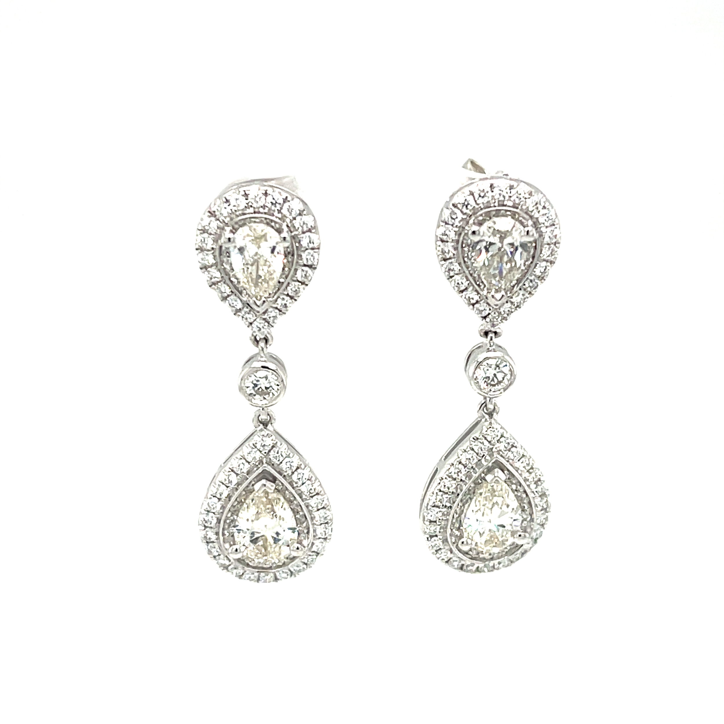 2.53ctw Total Lab Grown Diamonds 2 Pear Shaped 1/3 ct Center Diamonds 2 Pear Shaped 1/2 ct Center Diamonds Lab Grown Diamond Pear Halo Earrings