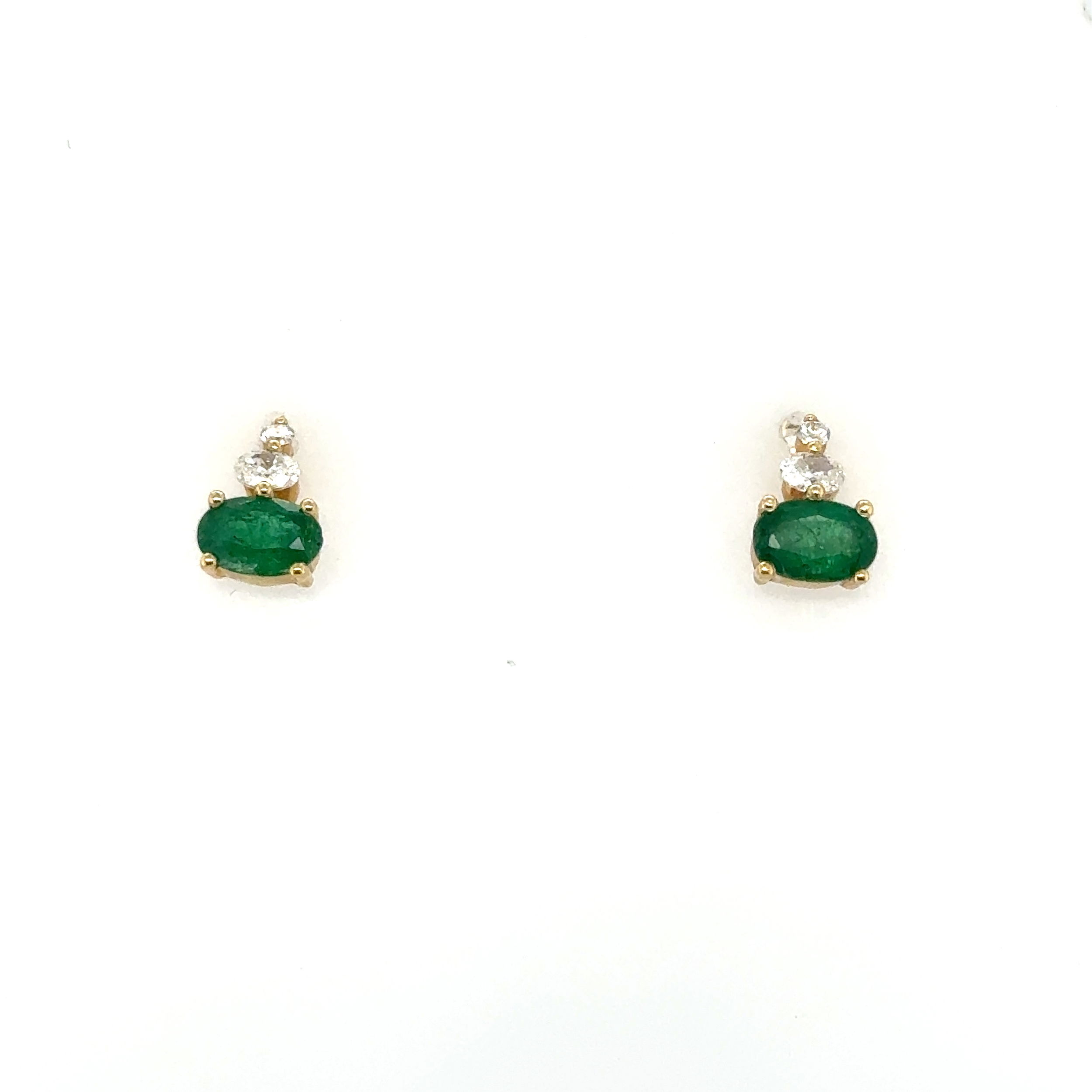14k Yellow Gold .74ct Emerald and .17ct Diamond Earrings 14k Yellow Gold .74ct Emerald and .17ct Diamond Earrings