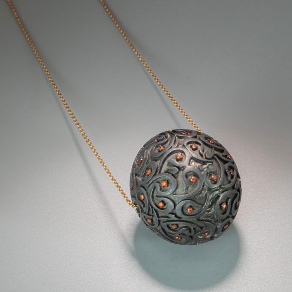 “Noun” with Ruby Sterling Silver Sphere on 32” Chain